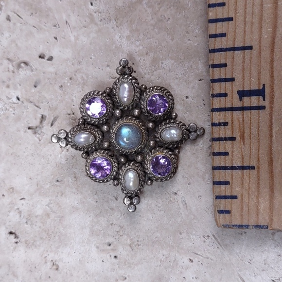 Sterling Silver/Gemstone Convertible Pendant-Brooch - Picture 3 of 5